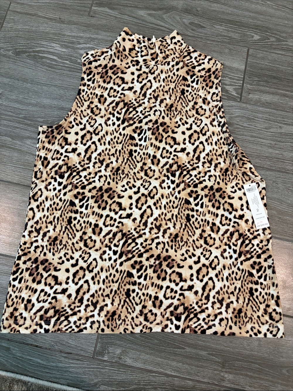 Chico’s Leopard Print Sleeveless Mock Neck Top in Tan, Cream, Black - Picture 2 of 8